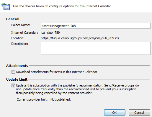 Windows Internet Calendar Configuration Dialog Image